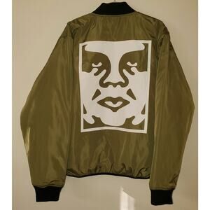 Obey Creeper Green Satin Bomber Jacket Mens M Quilt Lined Pockets